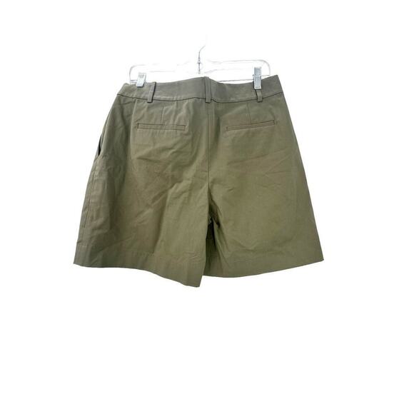 Theory High-Rise Pleated Shorts in Stretch Cotton Twill Olive Size 10 NWOT - Picture 7 of 12